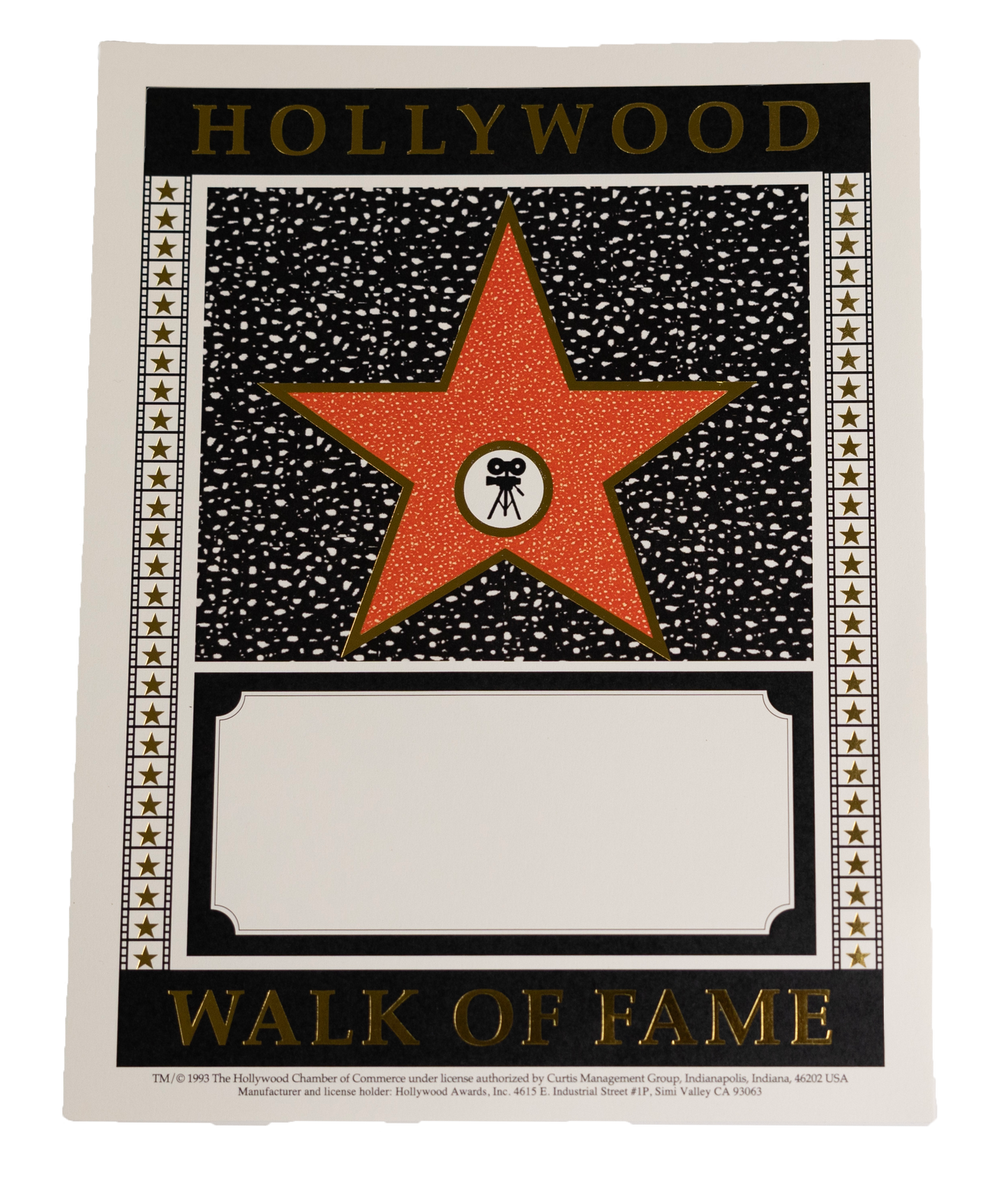 WALK OF FAME CERTIFICATE customized laminated